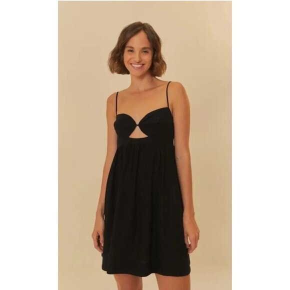 Farm Rio Dresses & Skirts - NWOT Farm Rio Linen Blend Black Sleeveless Mini Dress Size M
